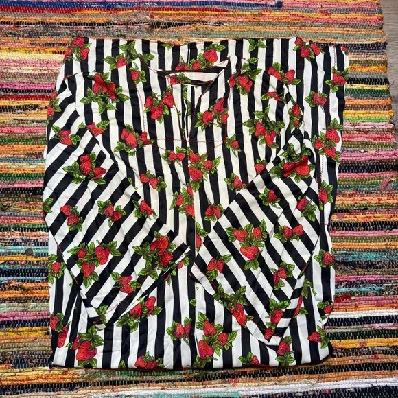 Vintage 70s Strawberry Stripe Maxi Dress – Long Sleeve Fruit Print Slip - Picture 2 of 7